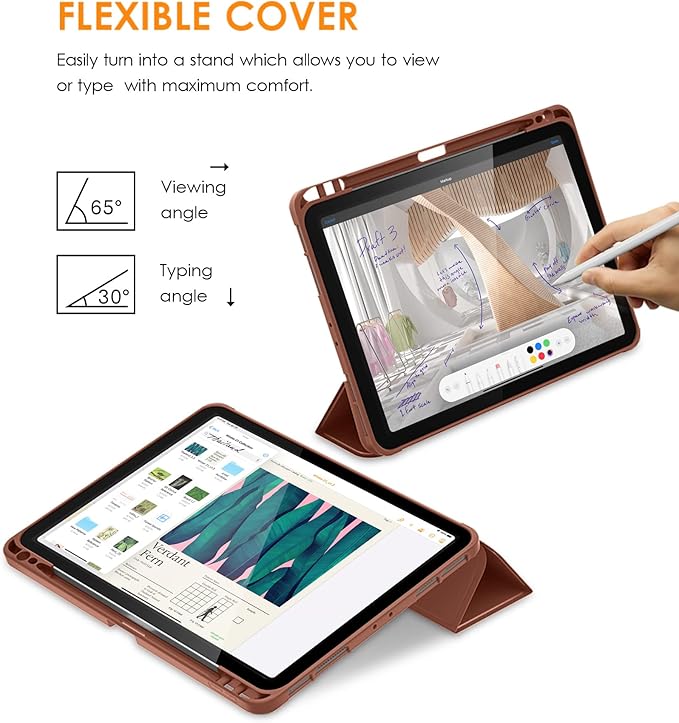 DTTO for iPad Pro 11 inch 4th/3rd/2nd/1st Generation 2022/2021/2020/2018 Case, Smart Slim Trifold Stand Soft TPU Back Cover with Built-in Pencil Holder, Also Fit iPad Air 5/4,Brown