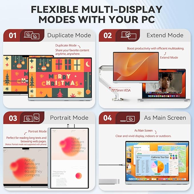 Intehill 14" Portable Monitor, 1200P Self-Standing Portable Screen with Full Laminated Tempered Glass, 16:10 USB-C HDMI External Display with Speakers, Travel Monitor Second Screen for Laptop, F14ZA
