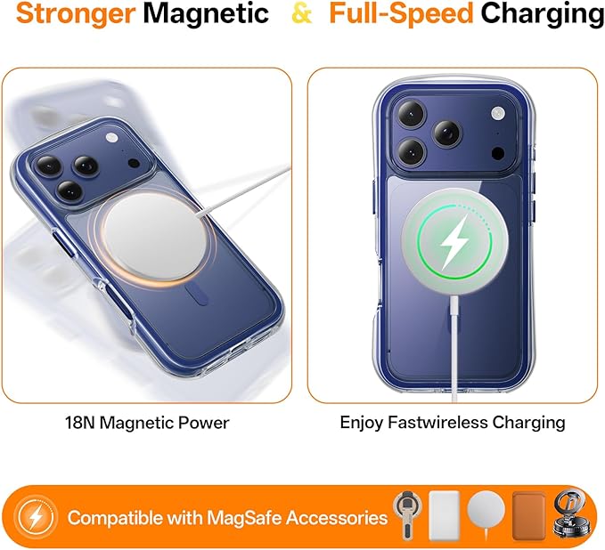 3-in-1 Air for iPhone 17 Pro Case with Screen Protector & Camera Lens Protector,[Fits MagSafe][Military-Grade Protection] [4-Side Built-in Airbag] Shockproof Case for iPhone 17 Pro (Clear-Blue)