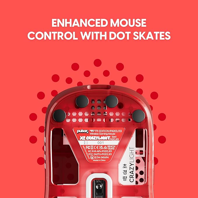 Pulsar Gaming Gears X2 Crazylight Wireless Gaming Mouse, Ultra Lightweight 1.27 oz (36g), Optical Switch, 32000 DPI, 750 IPS, XS-1 Sensor, 8k Compatible (Mini, Red, T1 Edition)