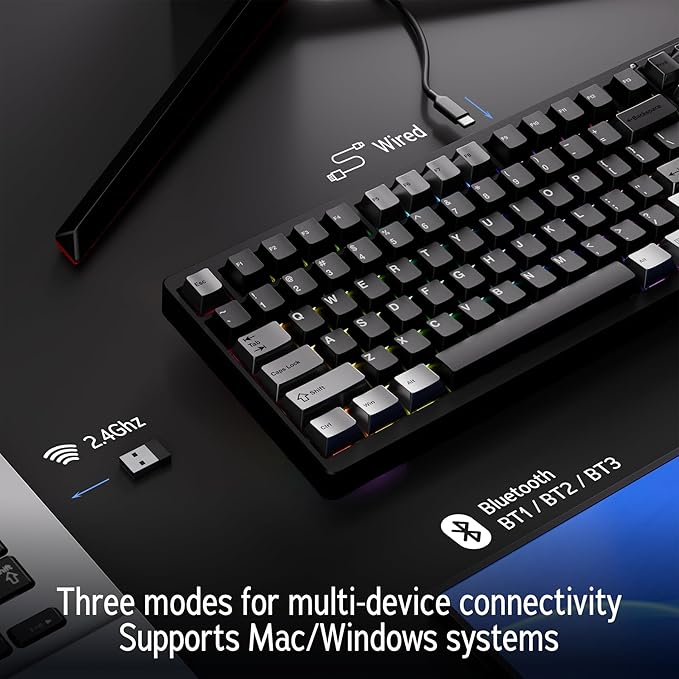 OOCTPK Wireless Mechanical Keyboard, Chilkey ND104 Gaming Keyboard with LCD Screen, 104% Hot Swappable Custom Keyboard with Knob, RGB Backlit, Bluetooth 5.4/2.4GHz/USB-C, Full-Aluminum, PC/Mac Support