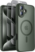 Symcele Designed for iPhone 16 Plus Case, Compatible with MagSafe, with Privacy Screen Protectors X2, [Camera Protection] [15FT Military Drop Protection] Shockproof Phone Case, 6.7", Alpine Green