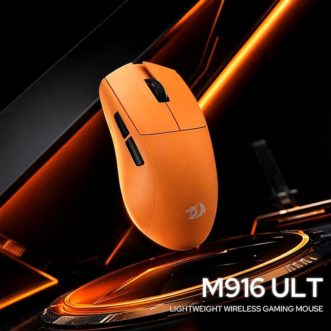 Redragon M916 ULT Wireless 8K Polling Rate Gaming Mouse, 54G Ultra-Lightweight 30,000 Max DPI Gaming Mice w/Ergonomic Natural Grip Build, Full Programmable Buttons, Orange