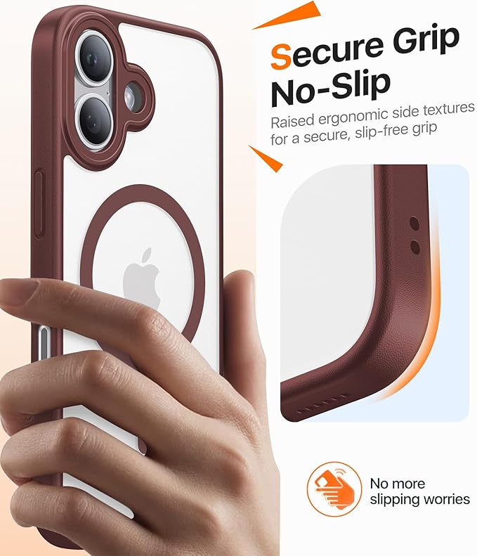 Magnetic for iPhone 17 Case,[Anti-Slip][Compatible with MagSafe][Military Grade Drop Protection] Shockproof Protective Translucent Matte Phone Case for iPhone 17 Case,Wine Red