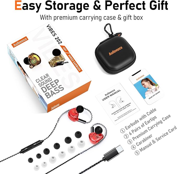 Vibes 202MC USB-C Wired Earbuds - USBC HiFi in Ear Headphones for iPhone 17/16/15 - Noise Isolating Ear Buds w/ Mic - Clear Sound, Deep Bass & Comfort-Fit Earphones - Silver Plated Cord, Carrying Case
