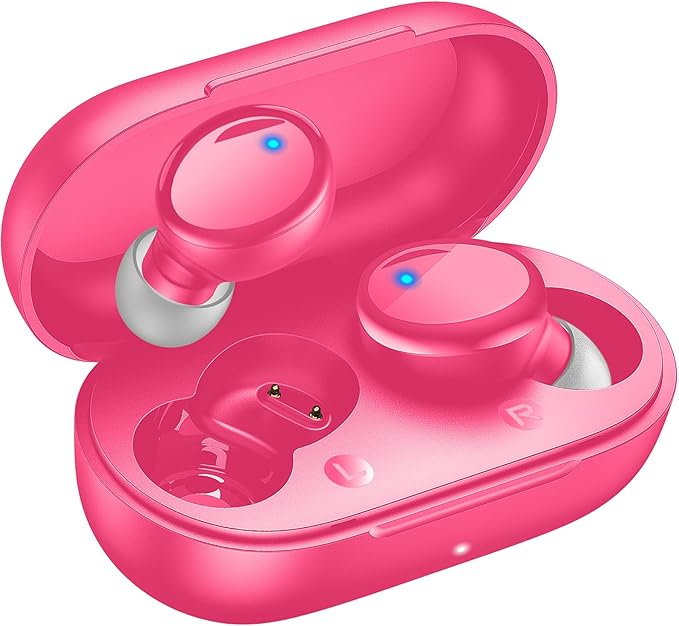 Lanteso True Wireless Bluetooth 5.4 Earbuds, 48H Playtime,Light Weight Headphones in Ear Buds Built in Mic Headset Premium Sound with Deep Bass,Clear Calls Earphones for Sports Workout Hot Pink