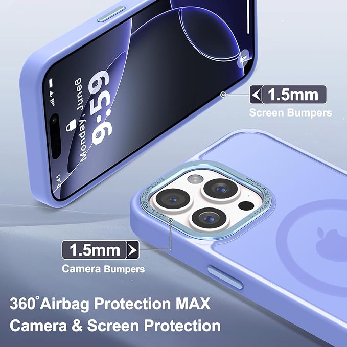 Newfuture Designed for iPhone 16 Pro Max Case with Magnetic [13 FT Military Drop Protection] [Compatible with Magsafe] Slim Translucent Matte Shockproof with Anti-Fingerprint Phone Case, Light Purple