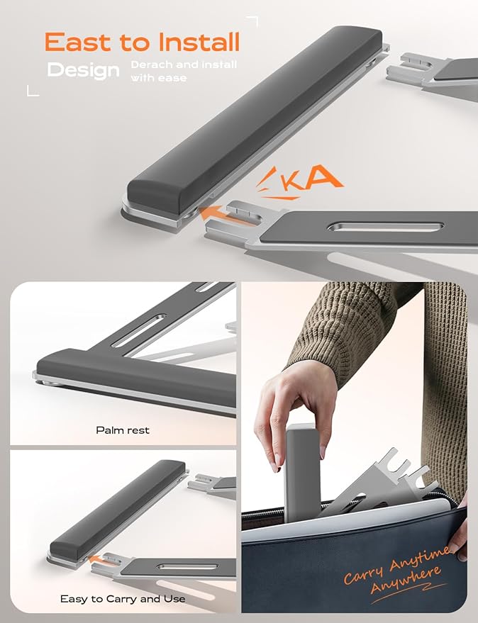 LOXP Laptop Stand for Desk, Laptop Stand with Wrist Support, Ergonomic Detachable Laptop Riser, Mount, Riser Holder Notebook Stand for MacBook Air Pro, HP, Dell, XPS, HP (10-17") Laptops - Silver
