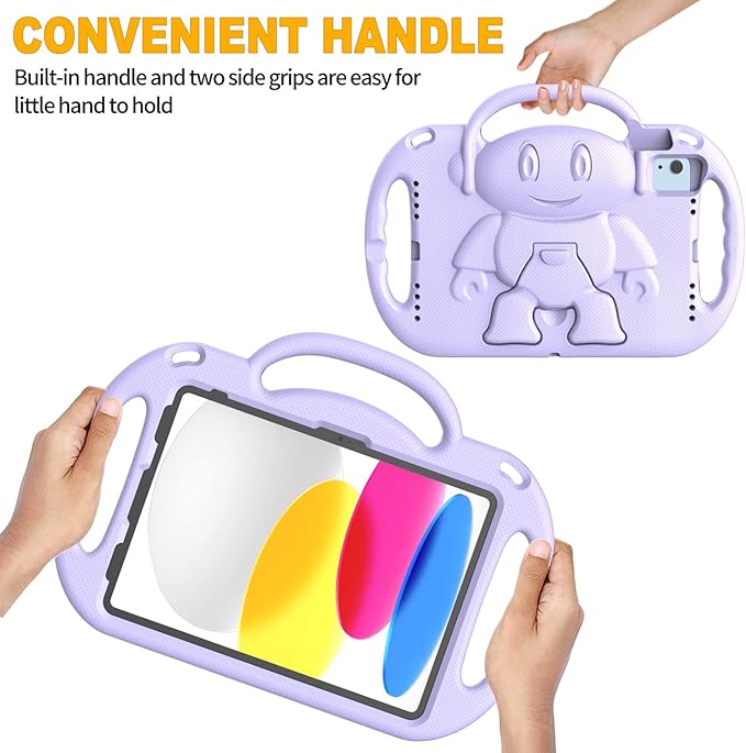 Kids Case for iPad 11th Generation (A16) 11" 2025 & 10th Gen 10.9" 2022 & iPad Air 11" 2025/2024 & Air 5th/4th Gen & Pro 11, Durable Protective Cover with Shoulder Strap Handle Stand, Lavender