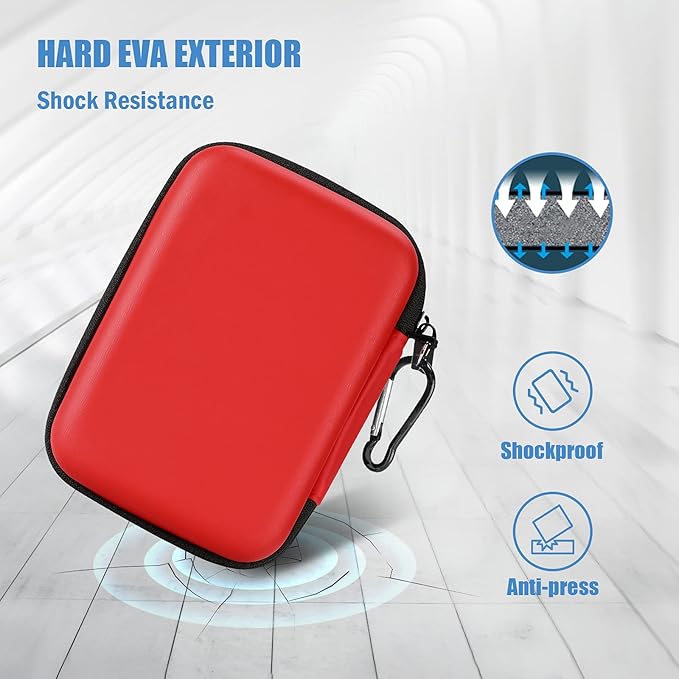 ProCase Hard Drive Case 2.5 Inch for Elements WD My Passport Canvio Basics Seagate Backup Plus Slim Expansion 1TB 2TB 3TB 4TB, Portable Carrying Case Holds 2 External Hard Drives -Red