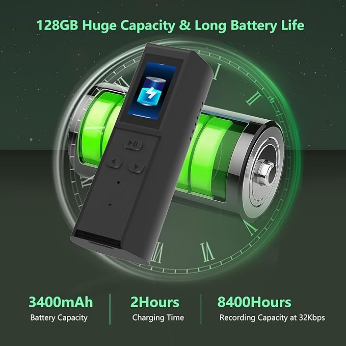 128GB Digital Voice Recorder with Playback: Magnetic Audio Recorder with AI Noise Cancellation, 230 Hours Continuous Recording Device, Voice Activated Recorder for Lectures Meetings Interviews