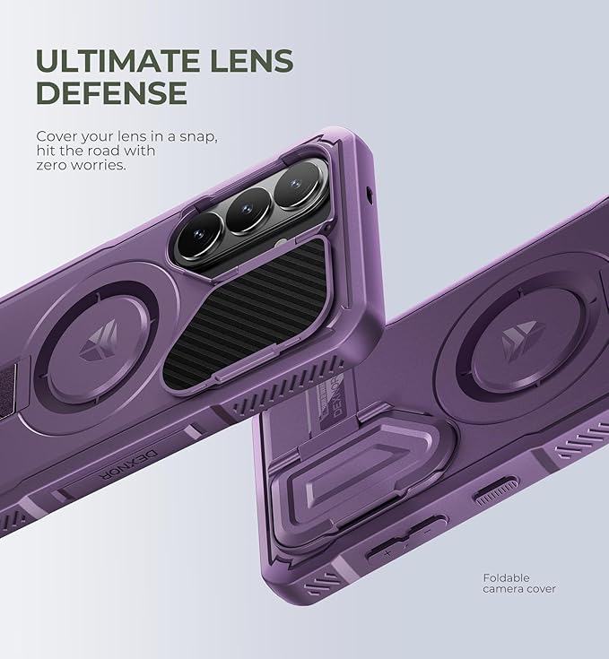 Dexnor for Samsung Galaxy S26 Case with Camera Cover & Adjustable Kickstand & Screen Protector, Compatible with MagSafe, Rugged Shockproof Bumper Cases Magnetic Protective Cover(2026),Phantom Purple