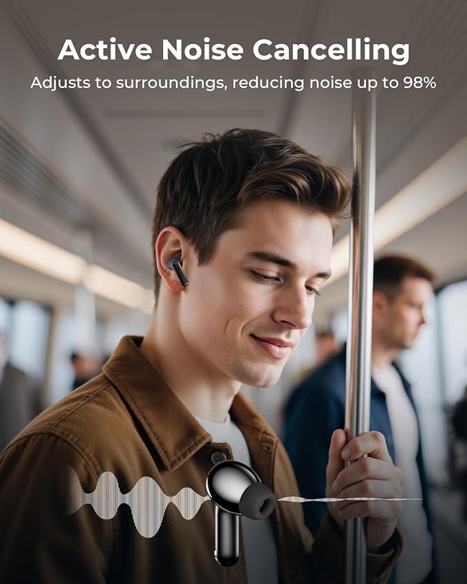 Wireless Earbuds, Ear Buds Active Noise Cancelling with Charging Case, 6.0 Bluetooth Earbuds with AI Clear Calls, 40H Playtime for Sports & Working, Stereo Sound Headphones for iPhone/Android-Raven