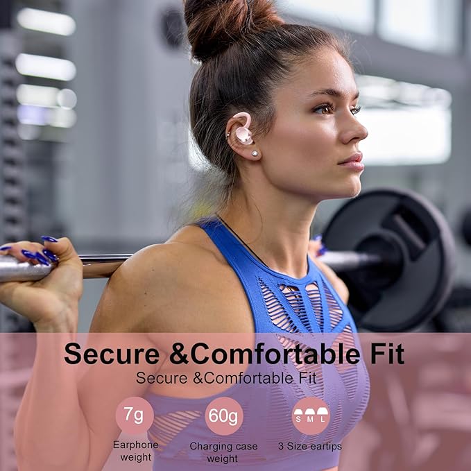 sprtoybat Wireless Earbuds, 2026 New Bluetooth 5.4 Headphones Sport Earphones with 68Hrs Playtime LED Display ENC Noise Cancelling Mic, IPX7 Waterproof Over Ear Ear Buds with Hook for Sports/Running