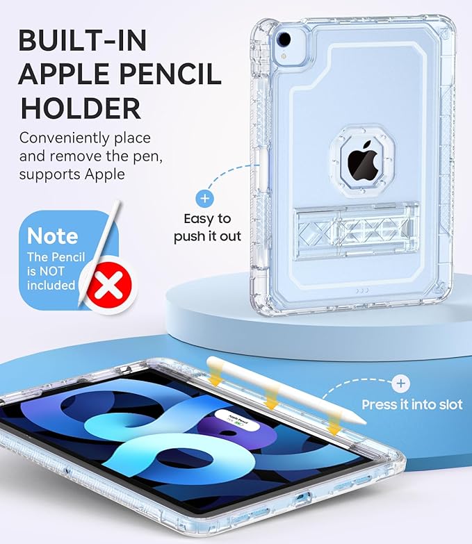 ZoneFoker Case for iPad Air 5th/ 4th Generation Case (2022/2020) 10.9'', for iPad Pro 11 Inch (4th/3rd/2nd/1st Gen), Hard Sturdy Slim Cover for iPad Air 5 4 th with Pencil Holder/Stand, Clear
