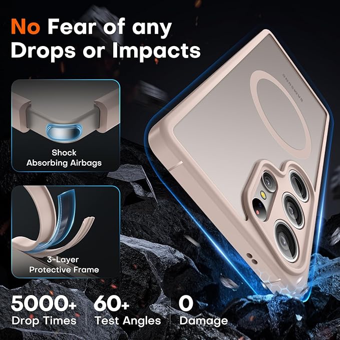 TOCOL Magnetic Only for Samsung Galaxy S25 Ultra Case, Upgraded Full Camera Protection, Compatible with Magsafe, Drop Protection, Matte Back Cover for Samsung Galaxy S25 Ultra 6.9-Inch (Desert)