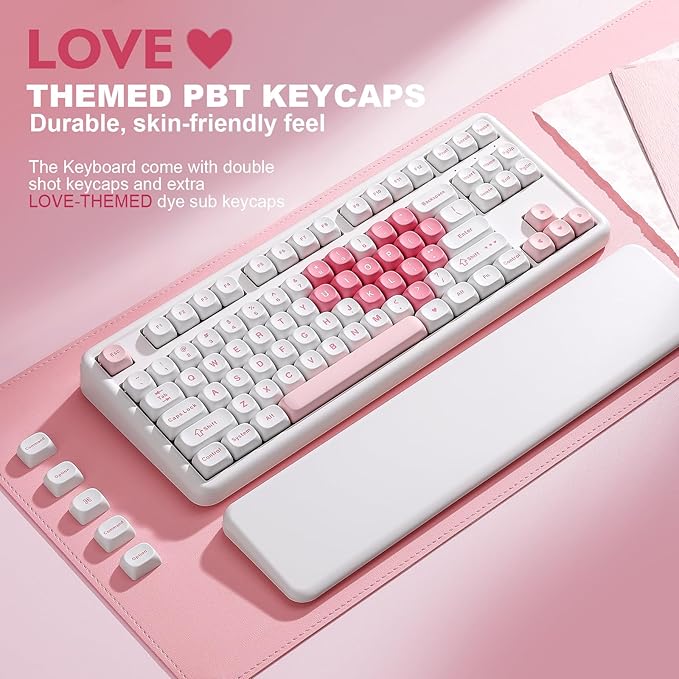 YUNZII B87 Wireless Mechanical Keyboard,QMK/VIA Programmable,TKL Layout 87 Keys,BT/2.4G/USB-C,Hot Swap Gasket Mount RGB Backlit Gaming with Wrist Rest for Win/Mac (White Heart, Milk V2)