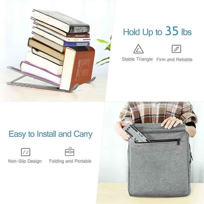 ivoler Laptop Stand, Laptop Holder Riser Computer Tablet Stand, 6 Angles Adjustable Aluminum Ergonomic Foldable Portable Desktop Holder Compatible with MacBook,iPad, HP, Dell, Lenovo 10-15.6” Gray