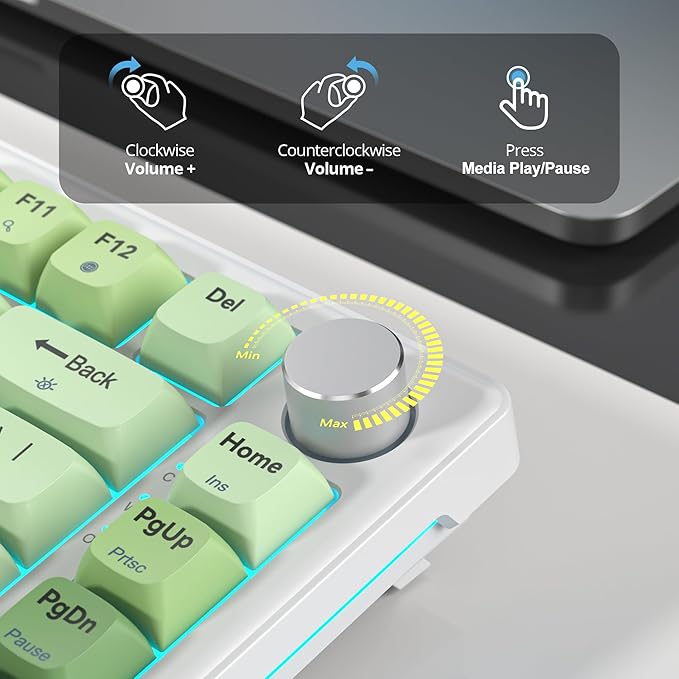 75% Creamy Mechanical Keyboard Green, Hot Swap RGB Gaming Key Board with Knob, Gasket Mount Wired TKL Keyboard 75 Percent, Pre-lubed White Switch Creamy Sounding Keyboards (82 Matcha)