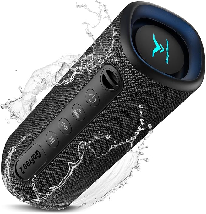 Portable Wireless Bluetooth Speaker, IP67 Waterproof Outdoor Speaker, Loud Bass, BT 6.0, 12H Playtime, RGB Colorful Lights, TWS Pairing & USB Playback, Rugged Built for Home, Beach, Pool Party, Shower