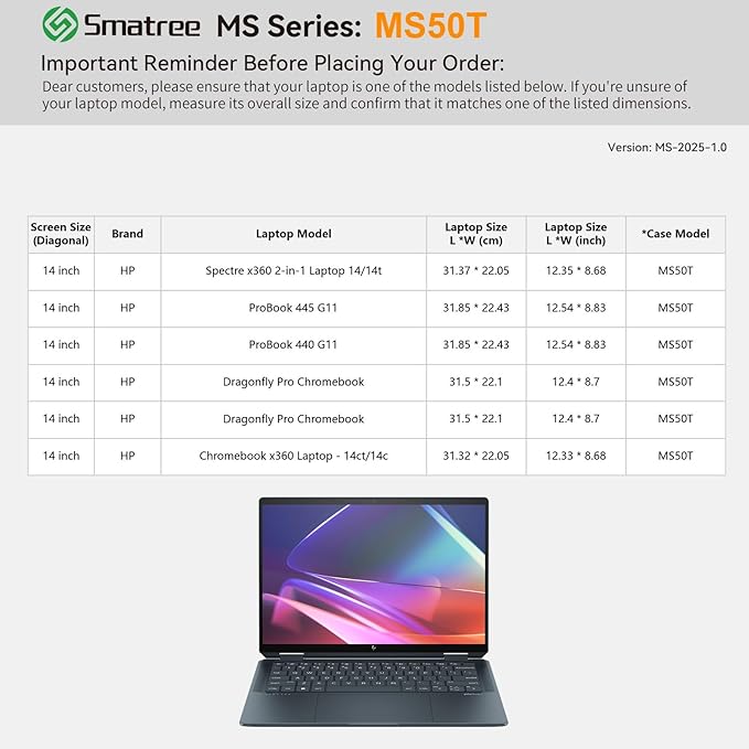 Smatree MS50T Hard EVA Protective Sleeve Case with Stand Compatible for 14 inch HP Chromebook x360/Spectre/Dragonfly Pro Chromebook, for ZBook 8/EliteBook 8, for OmniBook X 14/Next Gen AI PC 14,White