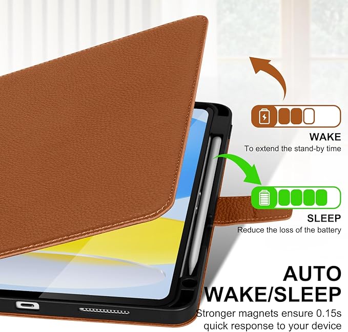 Genuine Leather Case for iPad 11th Gen 11" (2025/A16) & 10th Gen 10.9" (2022) | with Pencil Holder and Adjustable Stand, Magnetic Closure, Auto Wake/Sleep Cover | Brown