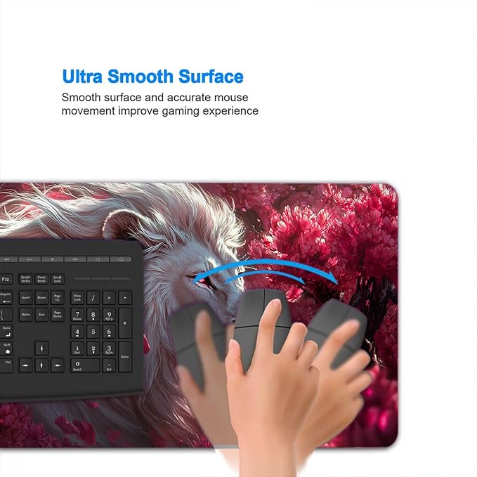 Wildlife Extended Mouse Pad Lion Pink Flower XL Mouse Pad Large Mousepad Extended Laptop Keyboard Mat Gaming Desk Pad Mouse Mat for Office Desktops, Home Workstations, and Laptops 31.5x11.8 Inch