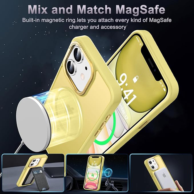 Newfuture Designed for iPhone 11 Case with Strong Magnetic [13 FT Military Drop Protection] [Compatible with Magsafe] Slim Translucent Matte Shockproof with Anti-Fingerprint Phone Case, Yellow