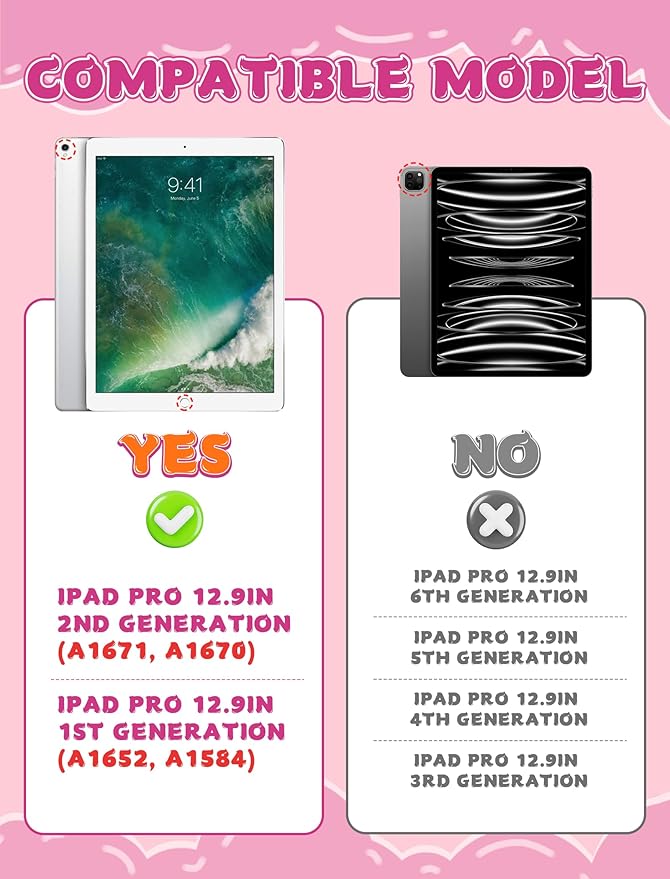 Kids Case for iPad Pro 12.9 2017(2nd Gen)/2015(1st Gen) with Pencil Holder and Handle Stand, EVA Rugged Cover Compatible with iPad Pro 12.9-inch for Child Boys Girls Toddlers(Rose Red)