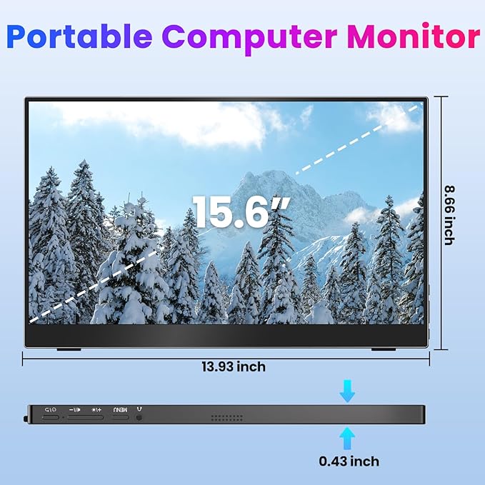 Upperizon Portable Monitor 15.6 inch 4K UHD 3840X2160 100% sRGB 60Hz HDR HDMI USB-C Travel Monitor for Laptop MacBook PC Surface PS5 Xbox, External Display with Full Cover & Speakers, VESA Compatible