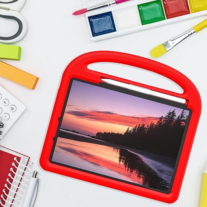 Kids Case for Apple iPad Air 11 inch M3/M2 & iPad Pro 11 inch M5/M4 (2025/2024) with Pencil Holder/Handle/Kickstand Lightweight Soft EVA Foam Shockproof Stand Girls Boys Cover, Red Bird