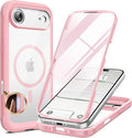 Miracase Magnetic for iPhone Air Case 6.5" [Compatible with MagSafe] Full-Body Phone Case with Built-in Glass Screen Protector & Camera Control,Drop Proof iPhone 17 Air Case Cover, Pink