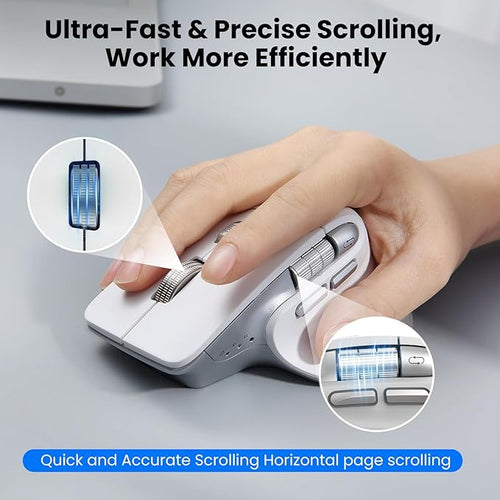 CITLLA Wireless Bluetooth Mouse, Ergonomic Rechargeable Silent Mouse with Multi-Device, Adjustable DPI, Flying Scroll & Thumb Wheel, Bluetooth Mice for Laptop, Computer, Tablet, Smartphone (White)