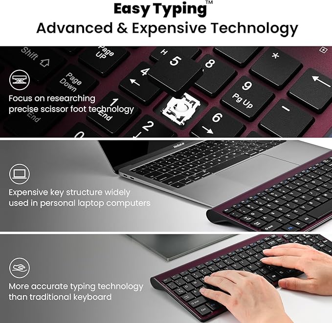 cimetech EasyTyping KF10 Wireless Keyboard and Mouse Combo, [Silent Scissor Switch Keys][Labor-Saving Keys] Ultra Slim Wireless Computer Keyboard and Mouse, Easy Setup for PC/Laptop/Windows - Wine Red