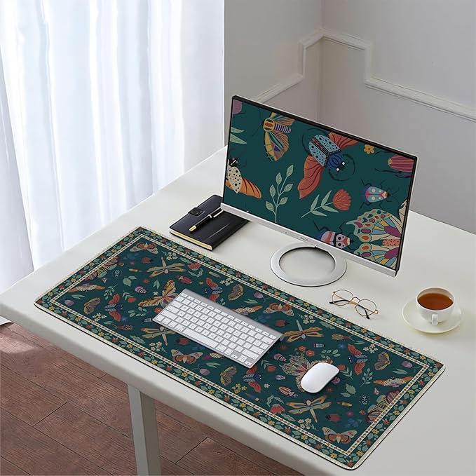 HAOCOO Large Desk Mat for Keyboard and Mouse, XXL Non-Slip Office Mouse Pad with Edge Stitching, Dark Green Desktop Protective Mat