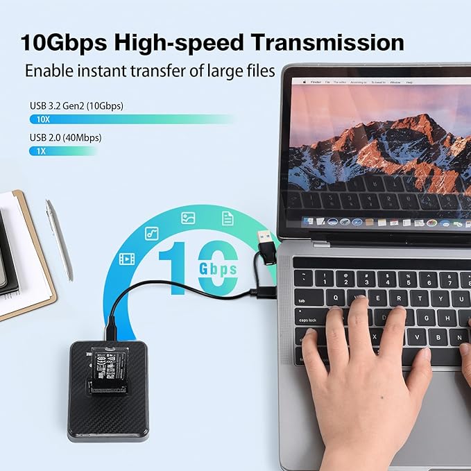 ELUTENG M.2 NVMe SSD Docking Station, 10Gbps USB-C & USB-A PCIe SSD Reader, 2-in-1 Cable, B+M Key Compatible, Fits 2230/2242/2260/2280 SSD, No SATA/mSATA Support, Black