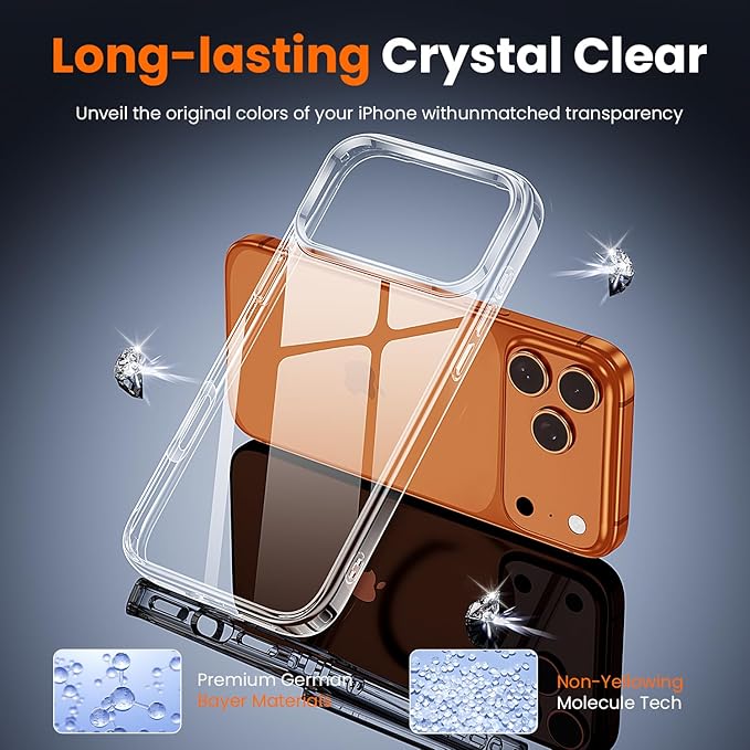 toushion 3 in 1 for iPhone 17 Pro Max Case Clear,Yellowing-Resistant Acrylic Back Screen Protector *1 & Camera Lens Protector*1, Shockproof for Phone Cover 6.9 inch