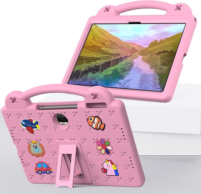 AKABEILA Compatible with Honor Pad 9 2023 12.1 inch Tablet Case, Kids Friendly Universal Lightweight Shockproof Protective Case with Shoulder Strap & Stand Handle & Pen Tray Pink
