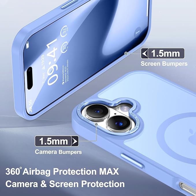 Newfuture Magnetic for iPhone 17 Case [Compatible with Magsafe] [Military Grade Drop Protection] Translucent Matte Anti-Scratch Shockproof Protective Phone Cover 6.3 Inch, Blue