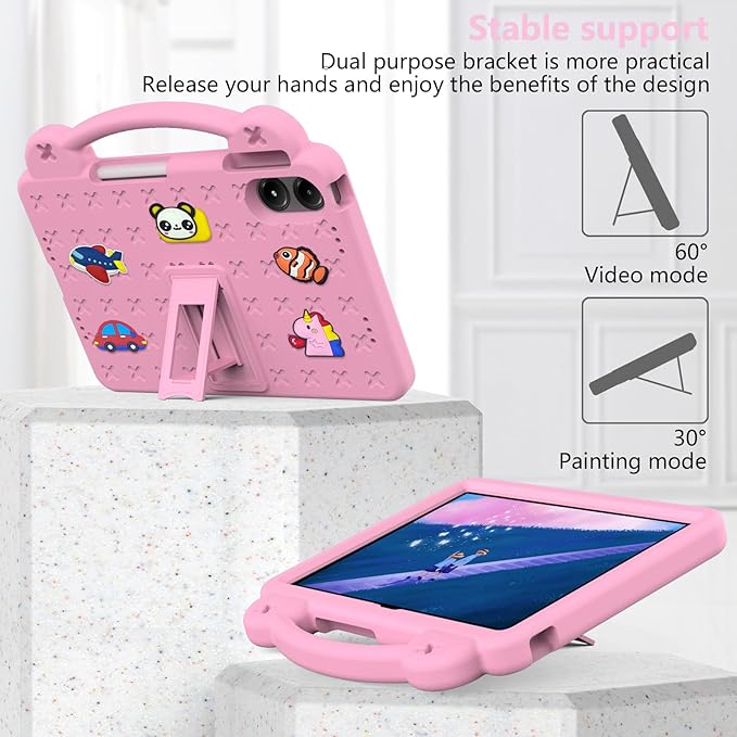 AKABEILA Compatible with Xiaomi Redmi Pad Pro 12.1 2024 Tablet Case, Kids Friendly Universal Lightweight Shockproof Protective Case with Shoulder Strap & Stand Handle & Pen Tray Pink