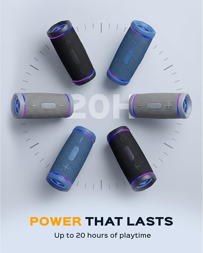 TREBLAB HD77 – Waterproof Bluetooth Speaker, 30W Loud 360° Sound, Deep Bass, IPX7, TWS Pairing, RGB Lights, 20H Battery, Portable Wireless Speaker for Outdoor, Beach, Camping, Party, Travel