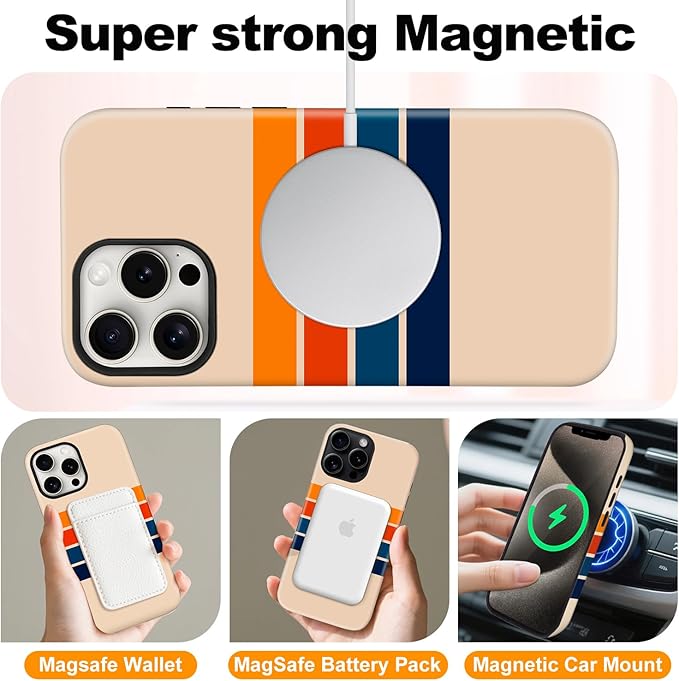 Magnetic for iPhone 13 Pro Case Cute Stripes Phone Case, Shockproof Slim TPU and Hard PC Protective Phone Cover Compatible with MagSafe Designed for Women Girls,Retro
