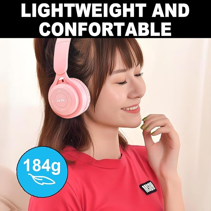 Upgraded Hybrid Noise Cancelling Bluetooth Headphones Over Ear Wireless Bluetooth with Mic Soft-Earpads HiFi Stereo Foldable Lightweight Headset Deep Bass for Home Office Cellphone PC Pink