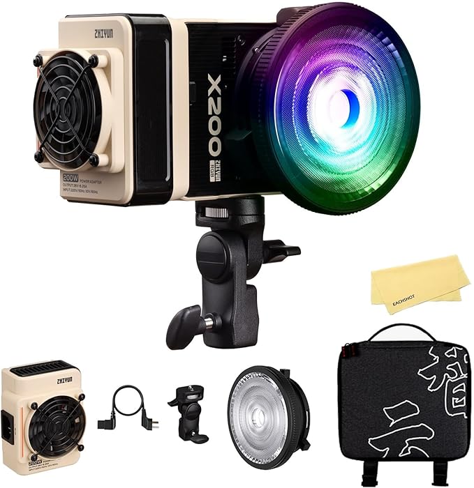 ZHIYUN MOLUS X200 RGB 200W Video Light zhiyun Light Supports V-Mount Battery, HUB Expansion, and PD Power Photography Lighting 2500K~10000K CRI≥95 TLCI≥97 with Bowens Mount Diffuser for Tiktok