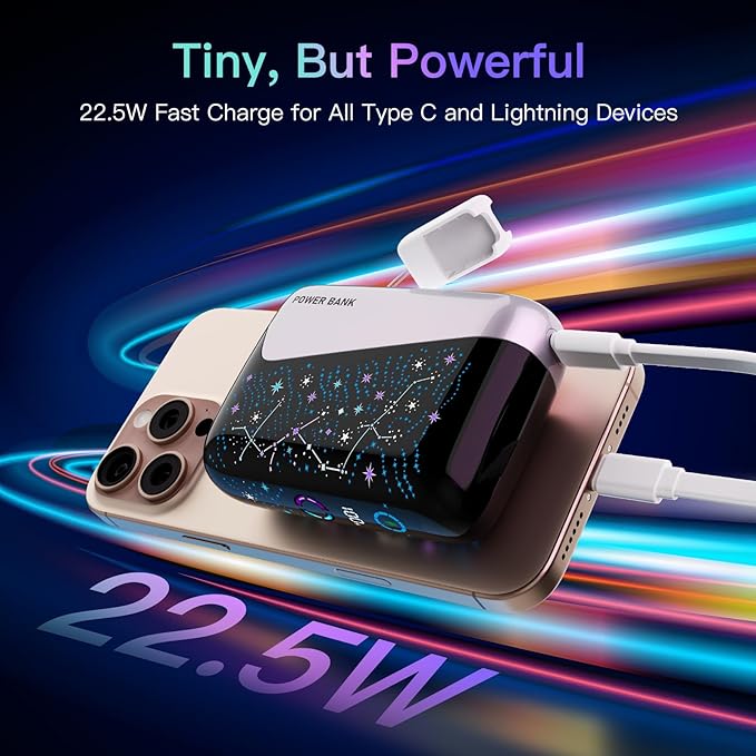 2026 "Galaxy" Portable Charger with Built in Cables, 12000mAh Portable Charger, Travel Essentials Power Supply 3A High Speed Power Bank for iPhone Samsung Pixel Moto - Gifts for Your Family & Friends