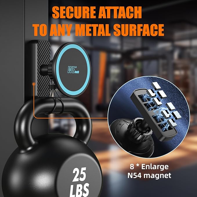 Dual Magnetic Phone Holder for Gym, Workout, Kitchen or Any Metal Surface, Magnet Base Mount & Power Magnet Phone Mount for MagSafe iPhone 17 16 15 14 13 12 Series