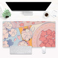 Pink Floral Mouse Pad XXL Cute Anime Gaming Desk Mat 31.5"x15.7", Thickened Rubber Base, Stitched Edge & Washable Design for Women, Office, Home