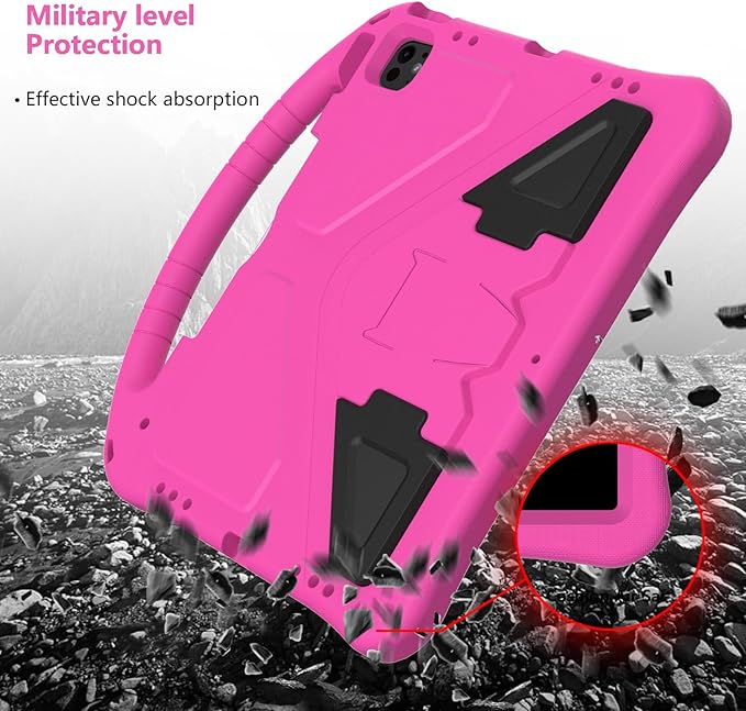 YRH Kids Case for iPad Air 13-in. M4/M3/M2 (2026/2025/2024), for iPad Pro 13-in. M5/M4 (2026/2024), with Strap Handle Stand, Pink