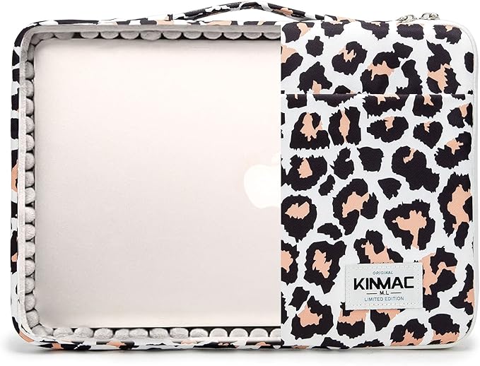 Kinmac 360deg Protective Water Resistant Laptop Case Bag Sleeve with Handle (Leopard-Pink, 12 inch-13.3 inch)