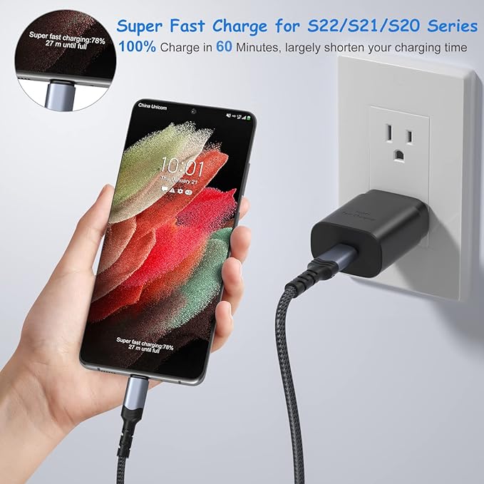 USB C Charger Block, 25W Super Fast Charging Block PD 3.0 USB C Wall Charger Power Adapter for Samsung Galaxy S26 S26+ S25 S26 Ultra S24 S23fe Z Fold Flip Tab A16 A17 5G A03S A13 A23 A15 A53 A54